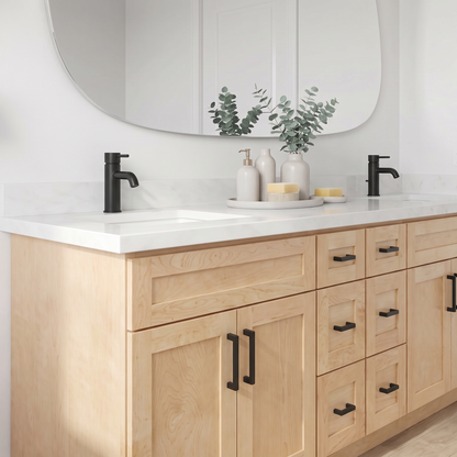 Maple double sink vanity bathroom interior
