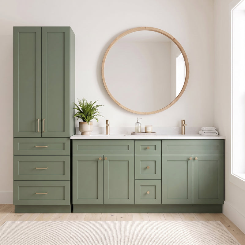 Olive green linen tower front interior