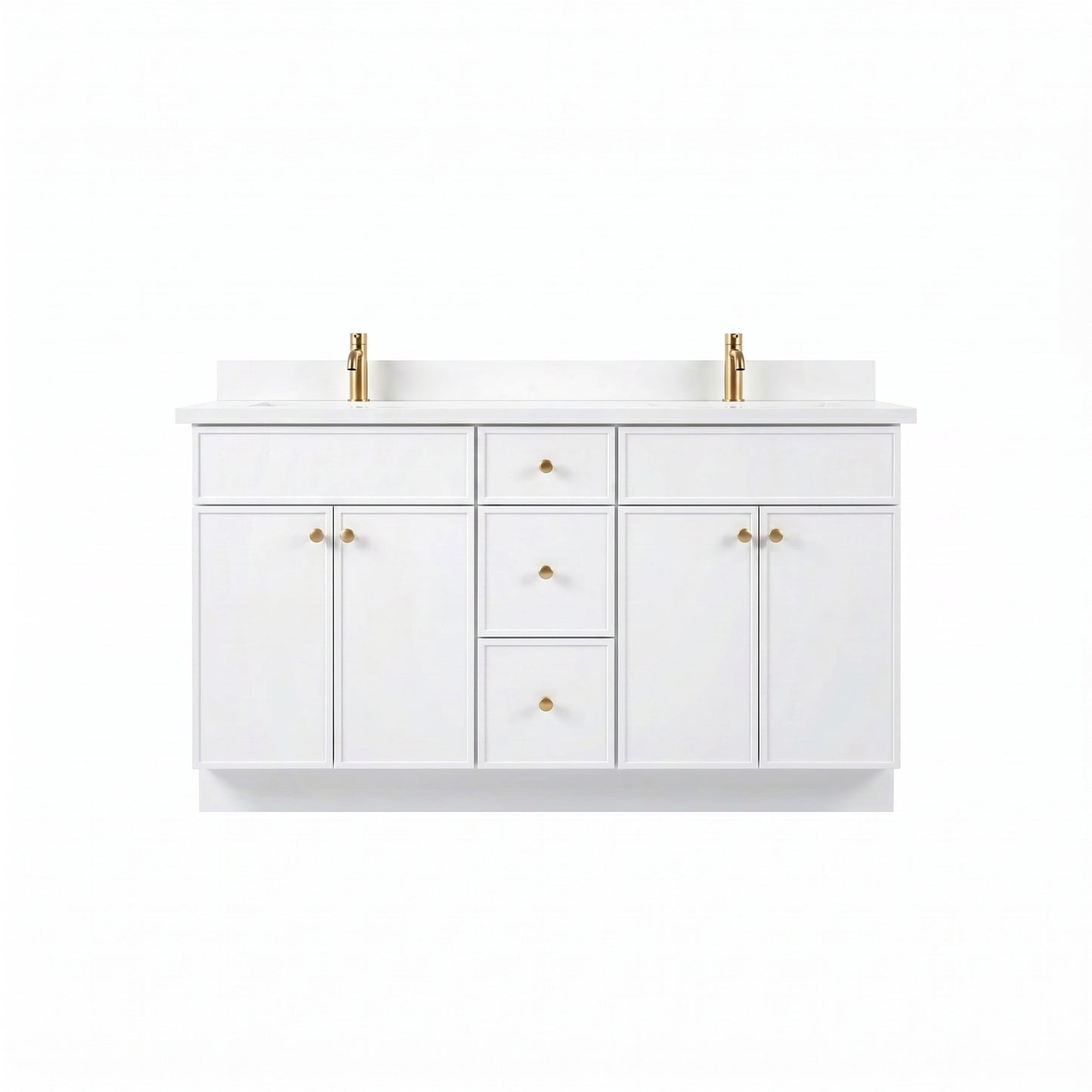 60" Slim Shaker Vanity — White, Double Sink