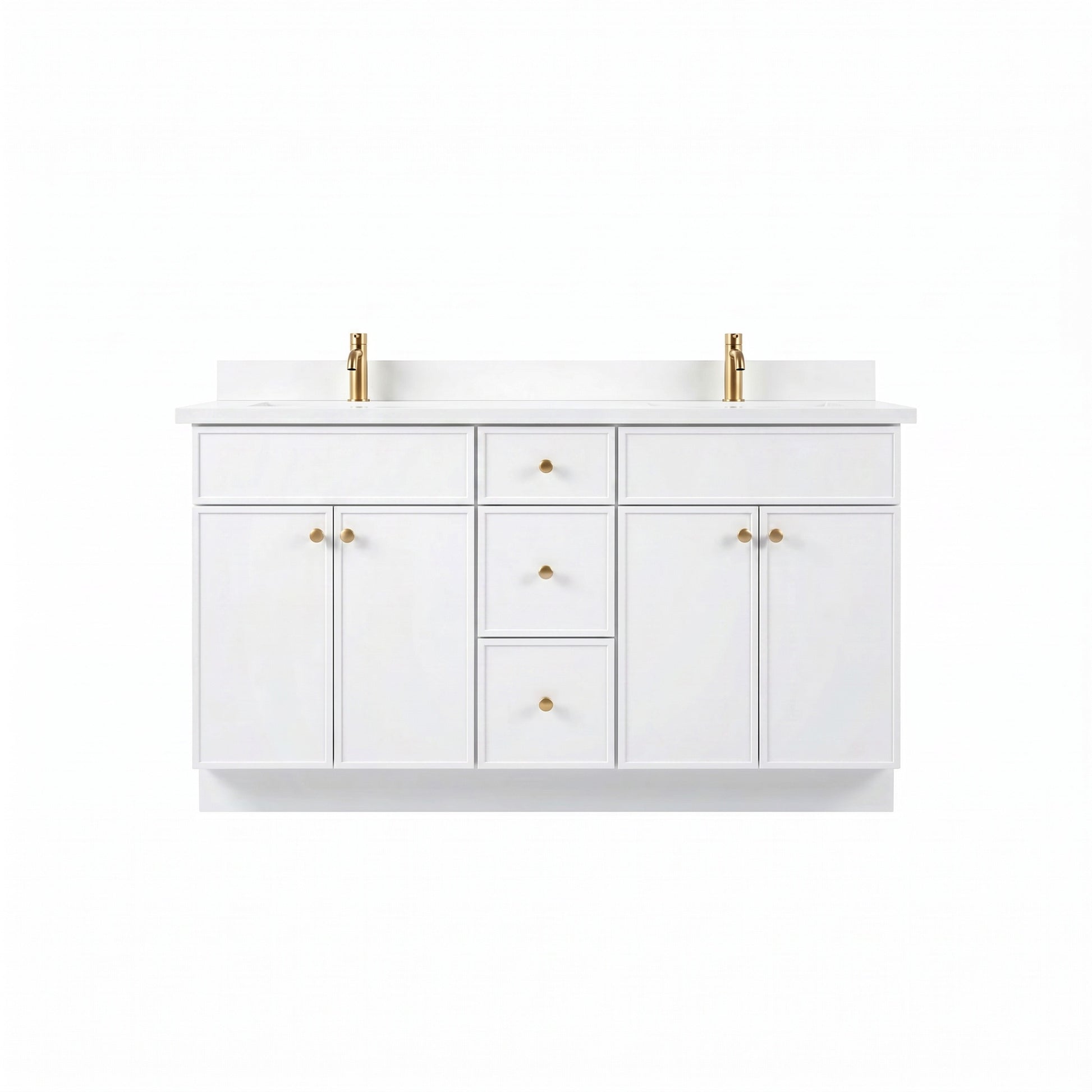 60" Slim Shaker Vanity — White, Double Sink