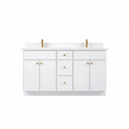 60" Slim Shaker Vanity — White, Double Sink