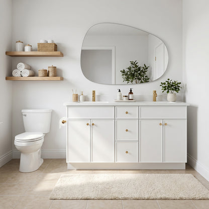 60" Slim Shaker Vanity — White, Double Sink