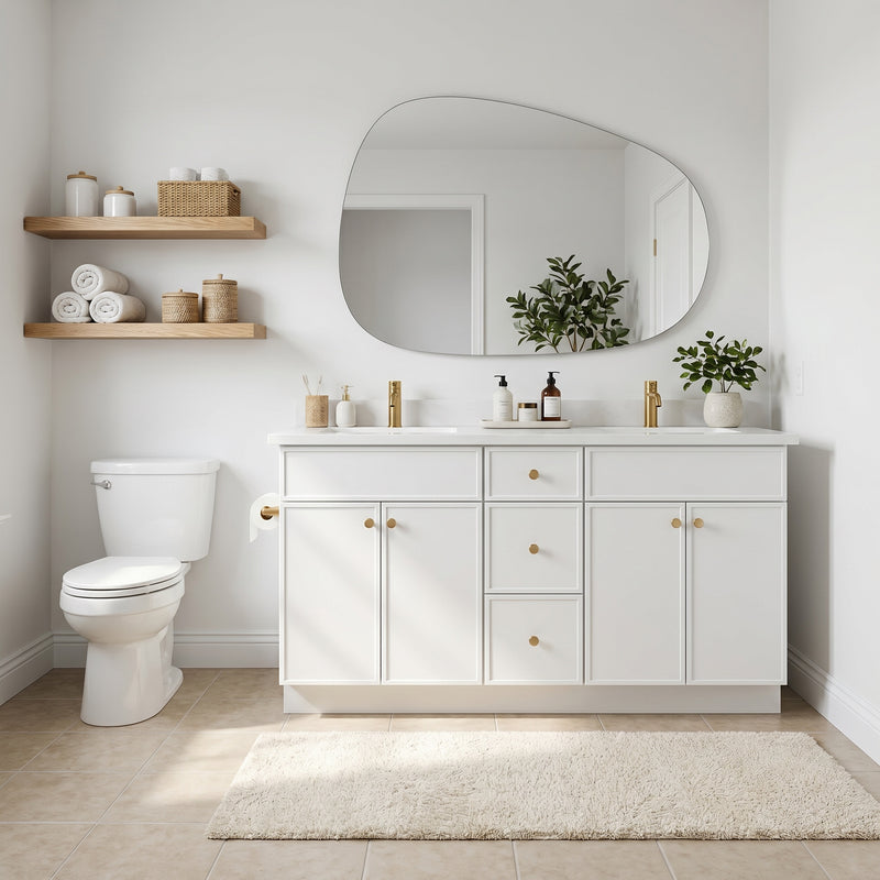 60" Slim Shaker Vanity — White, Double Sink