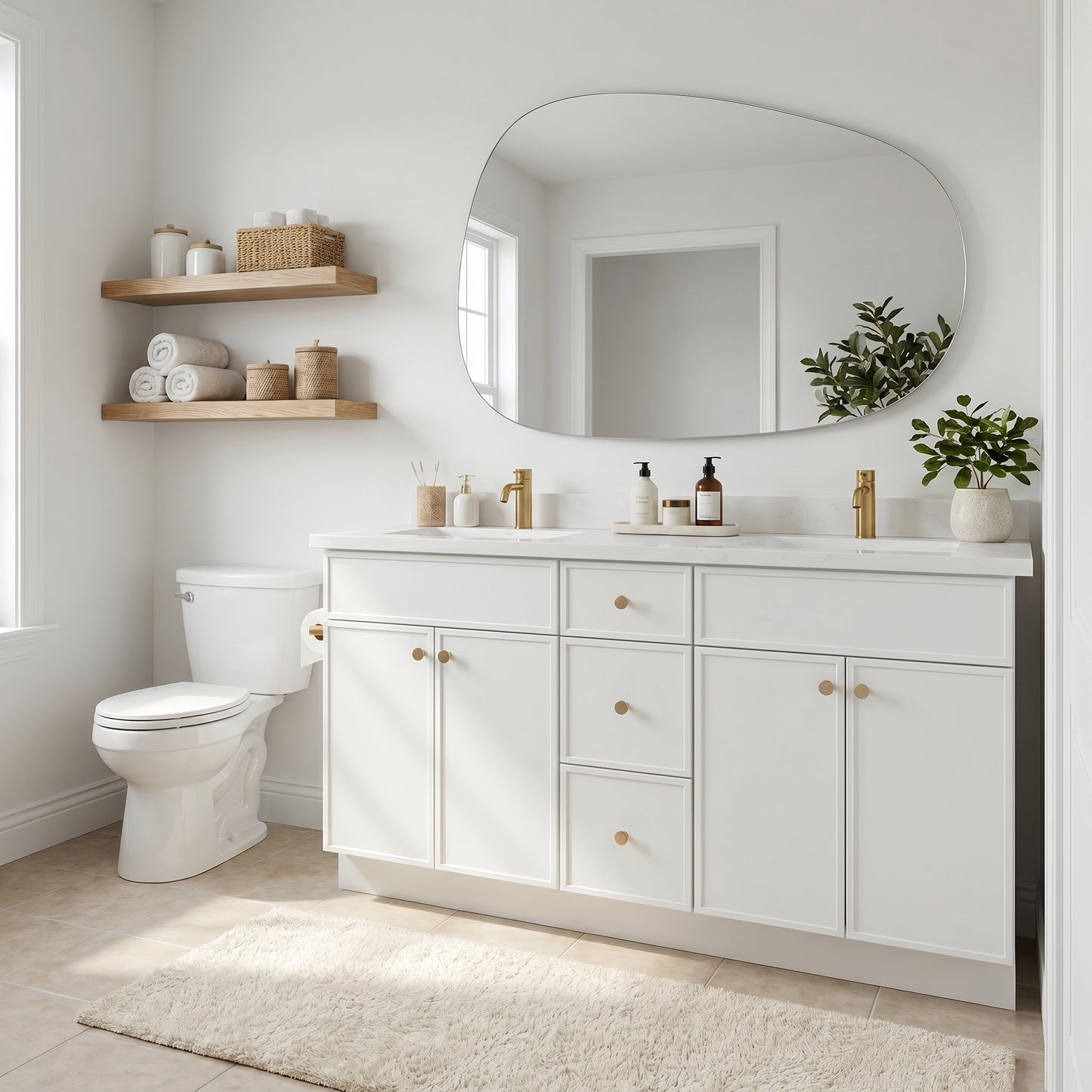60" Slim Shaker Vanity — White, Double Sink