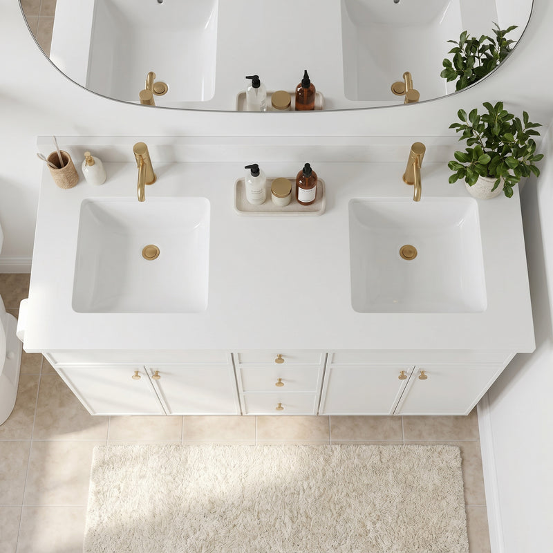 60" Slim Shaker Vanity — White, Double Sink