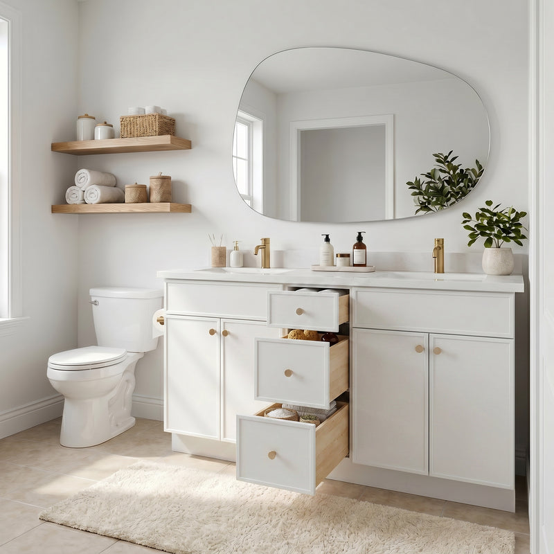 60" Slim Shaker Vanity — White, Double Sink