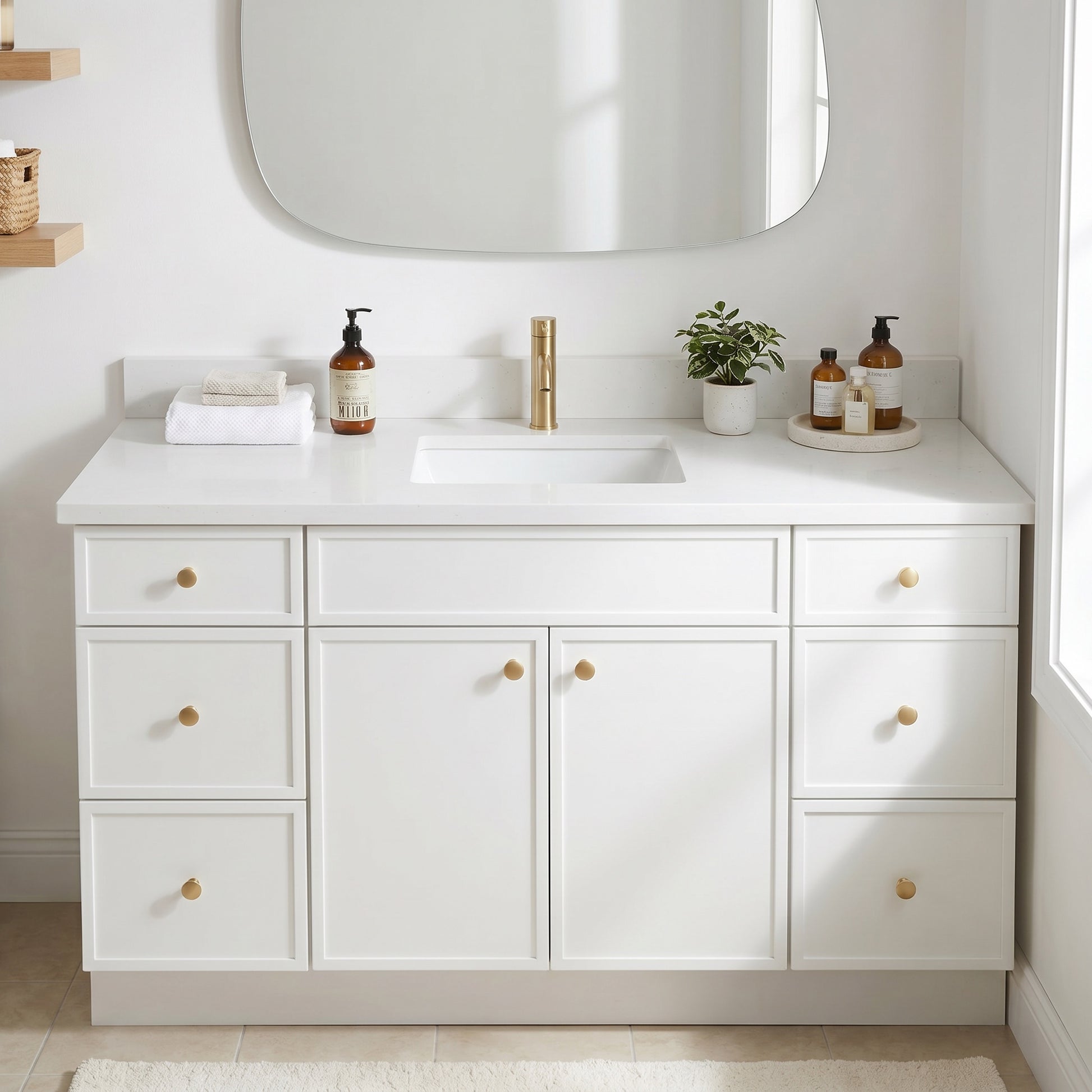 60" Slim Shaker Vanity — White, Single Sink