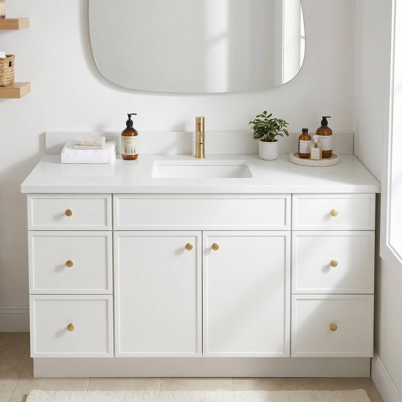 60" Slim Shaker Vanity — White, Single Sink