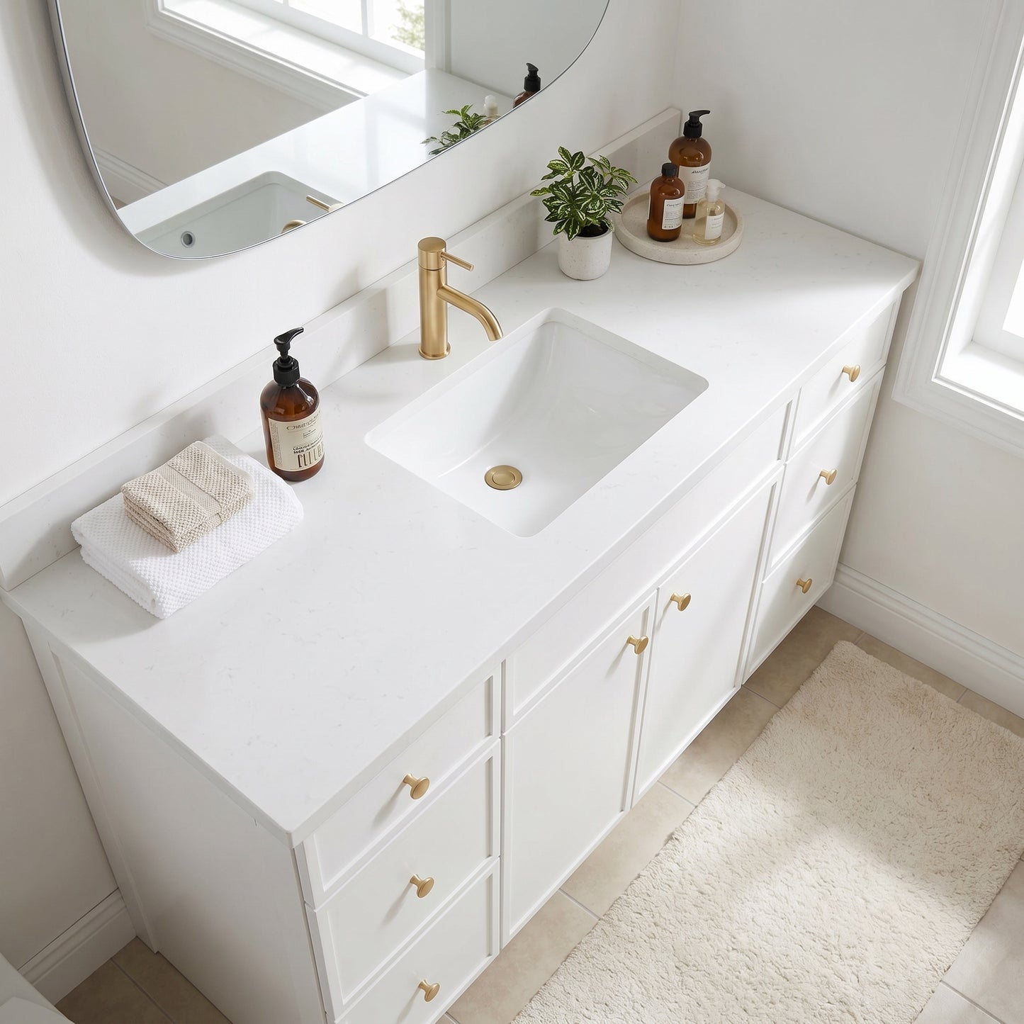 60" Slim Shaker Vanity — White, Single Sink