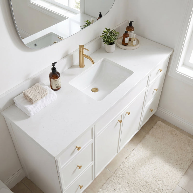 60" Slim Shaker Vanity — White, Single Sink