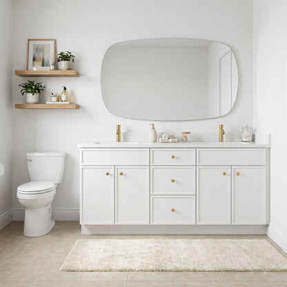 72" Slim Shaker Vanity — White, Double Sink