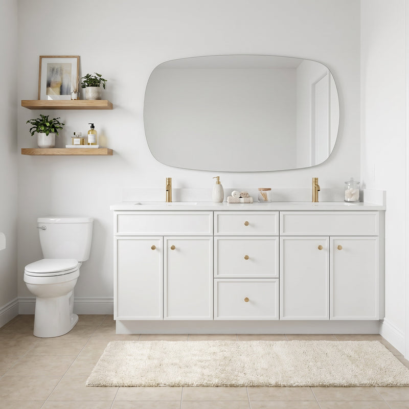 72" Slim Shaker Vanity — White, Double Sink