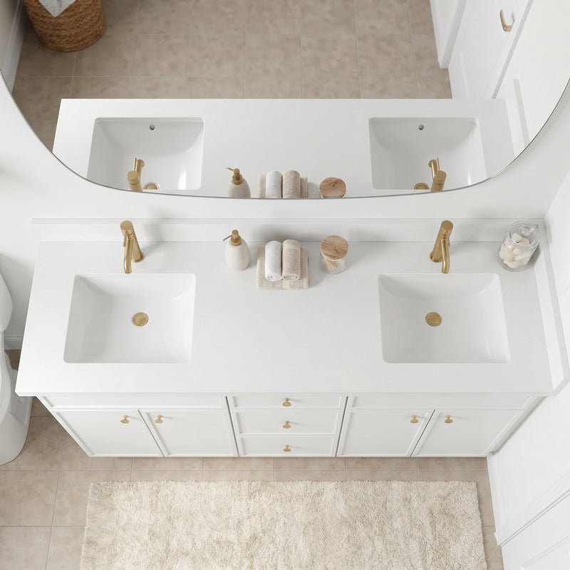 72" Slim Shaker Vanity — White, Double Sink