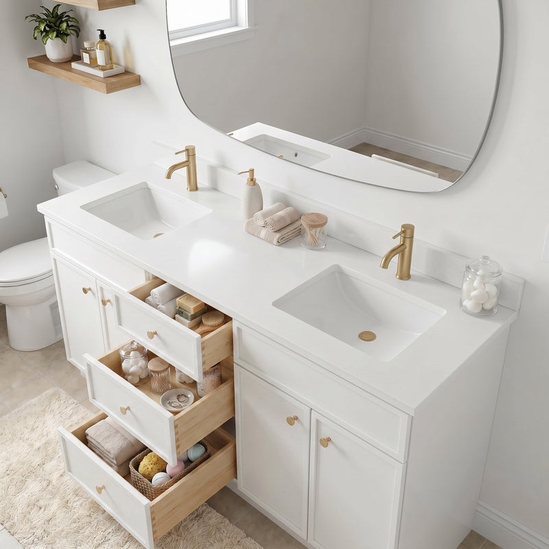 72" Slim Shaker Vanity — White, Double Sink