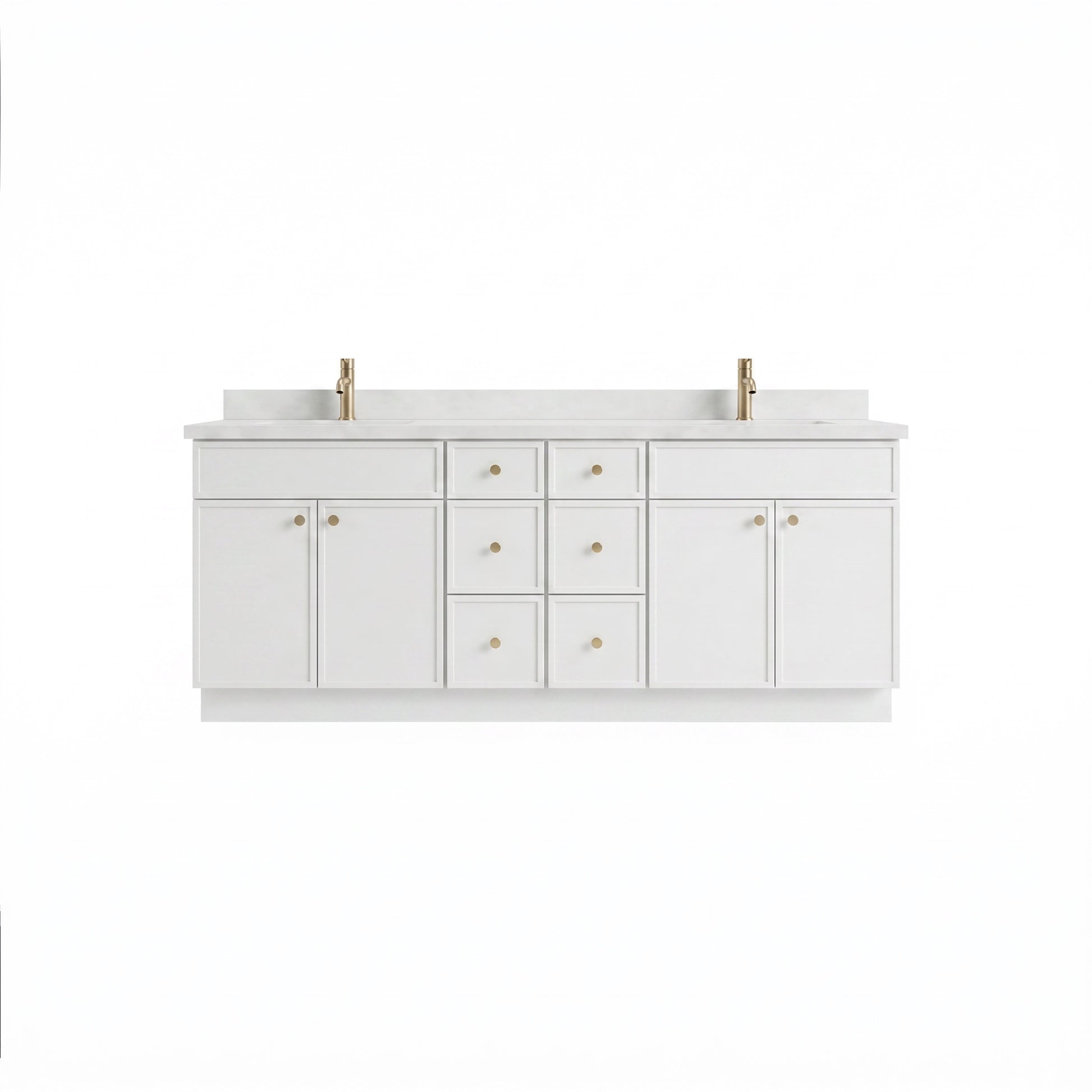 84" Slim Shaker Vanity — White, 6 Drawers