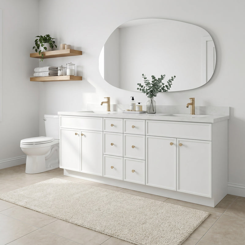84" Slim Shaker Vanity — White, 6 Drawers