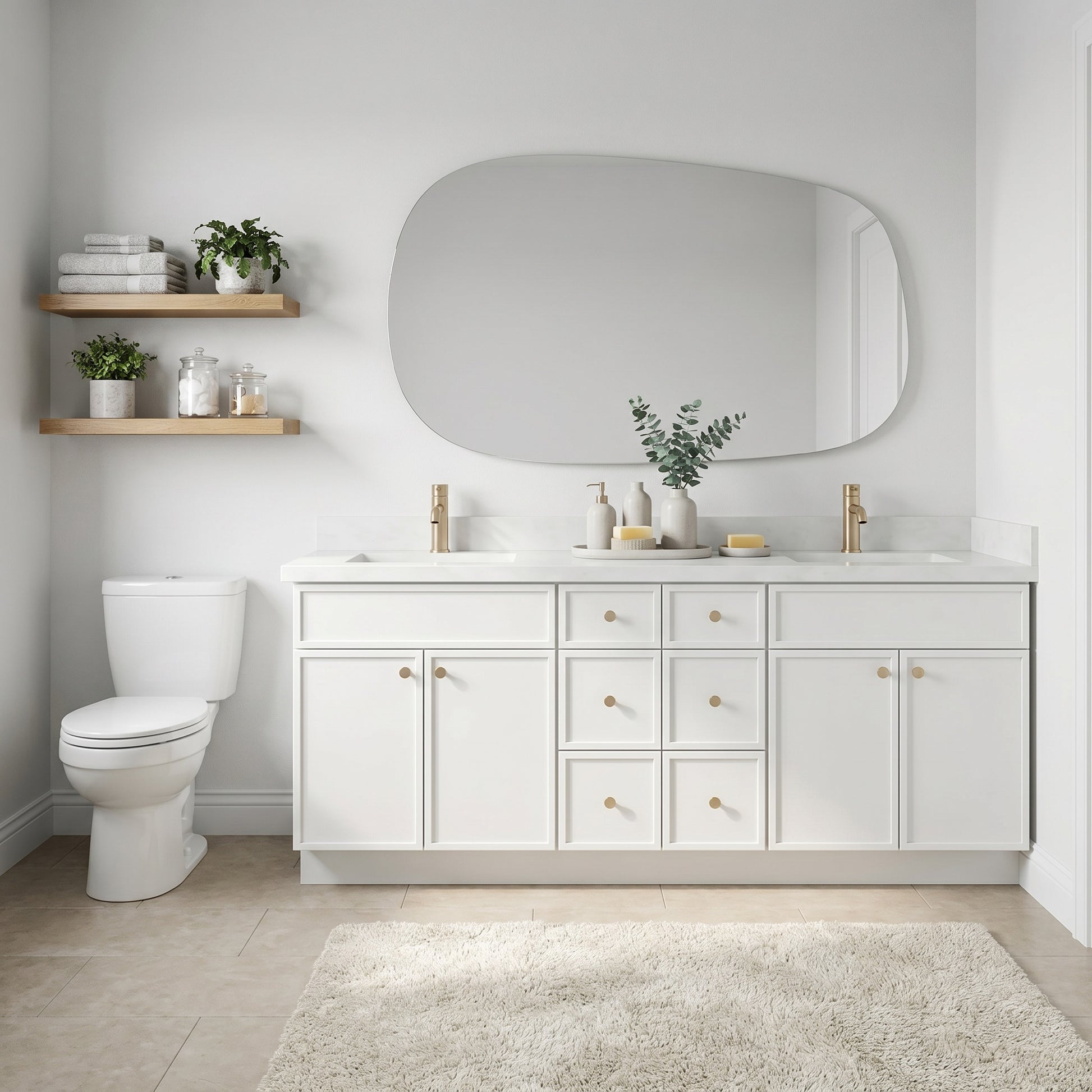 84" Slim Shaker Vanity — White, 6 Drawers
