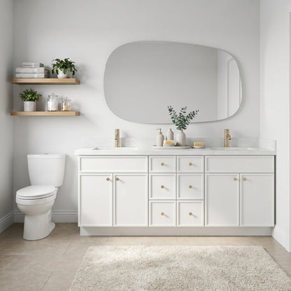 84" Slim Shaker Vanity — White, 6 Drawers