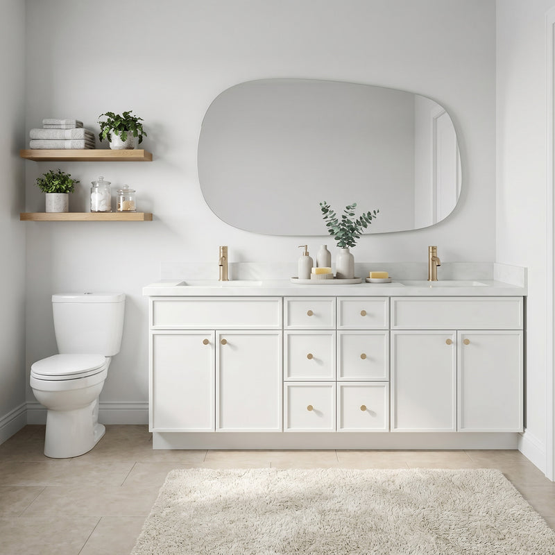84" Slim Shaker Vanity — White, 6 Drawers