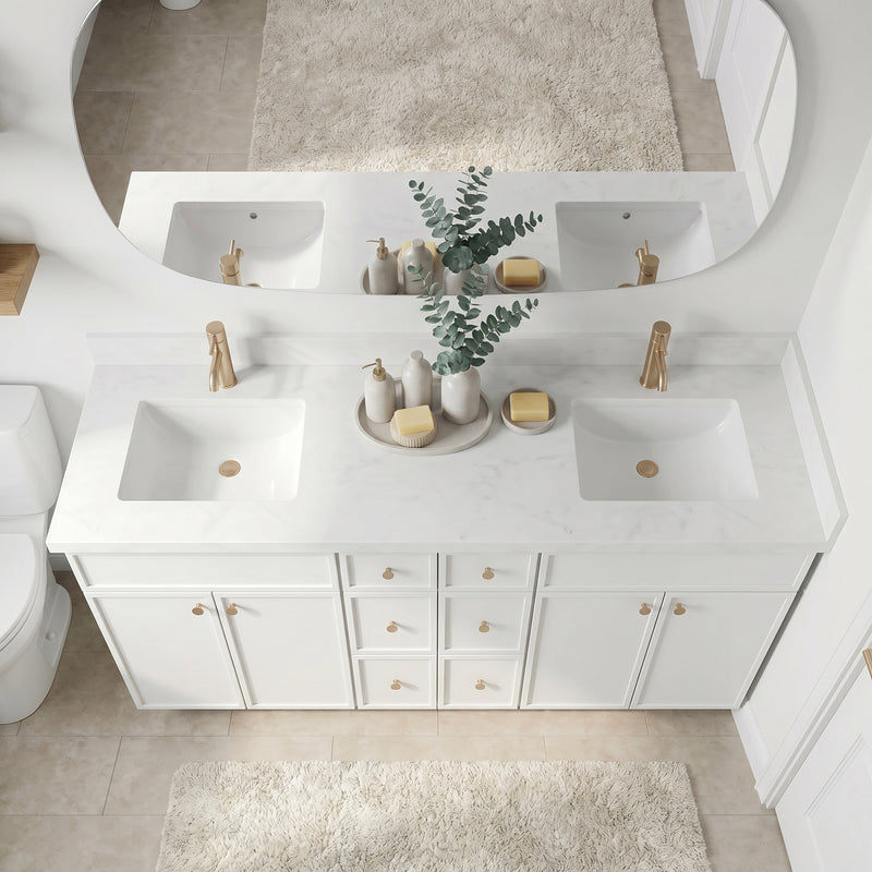 84" Slim Shaker Vanity — White, 6 Drawers