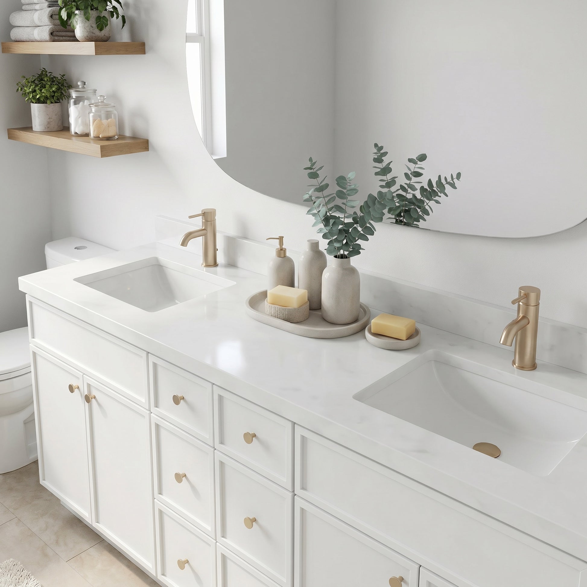 84" Slim Shaker Vanity — White, 6 Drawers