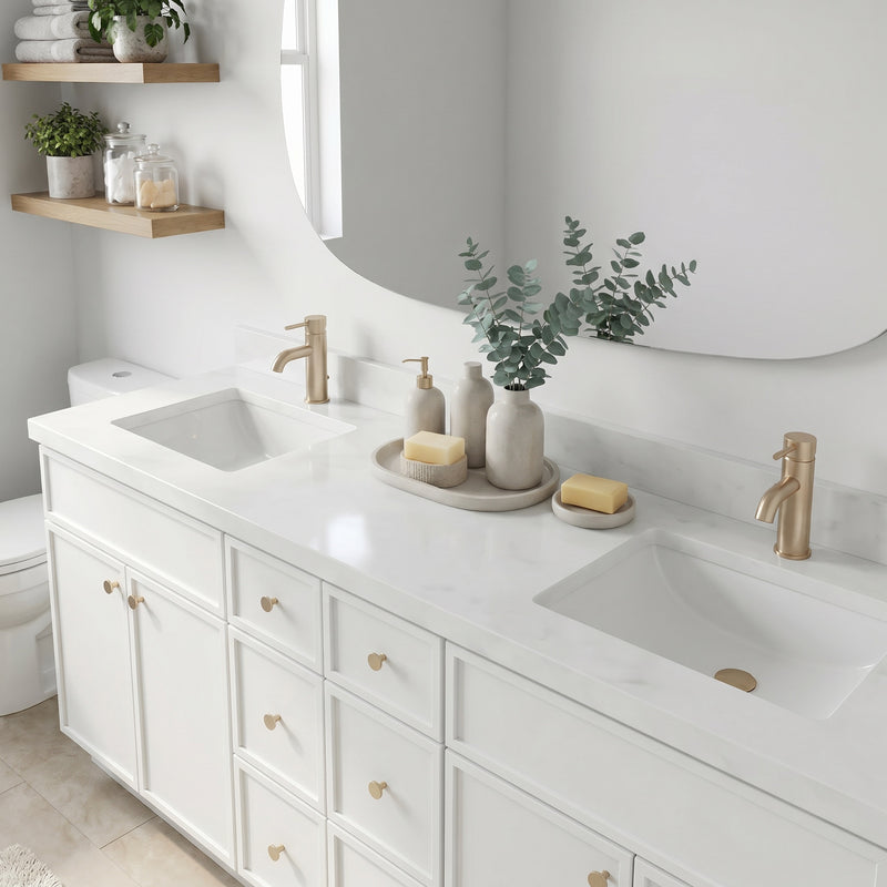 84" Slim Shaker Vanity — White, 6 Drawers