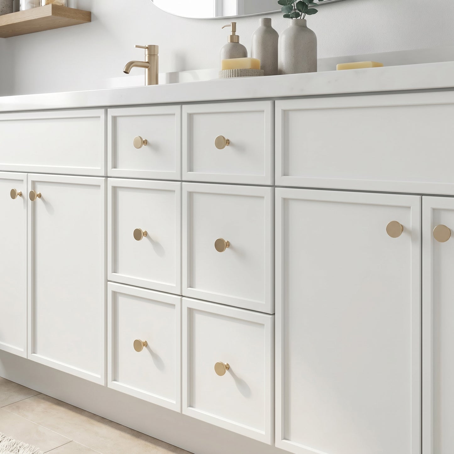 84" Slim Shaker Vanity — White, 6 Drawers