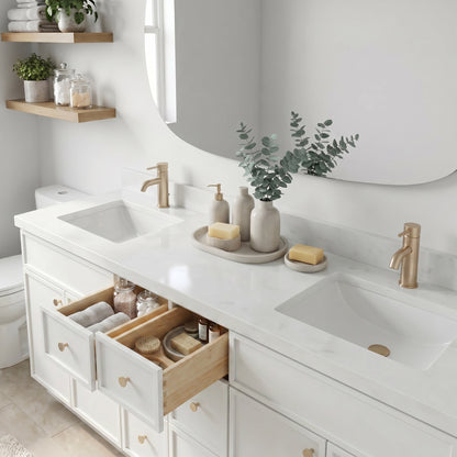84" Slim Shaker Vanity — White, 6 Drawers