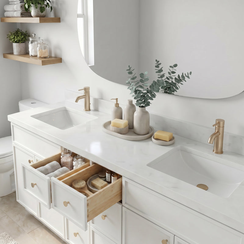 84" Slim Shaker Vanity — White, 6 Drawers