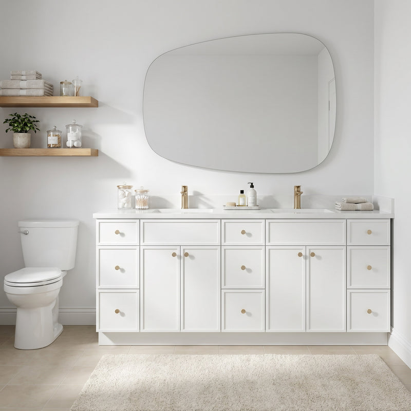 84" Slim Shaker Vanity — White, 9 Drawers