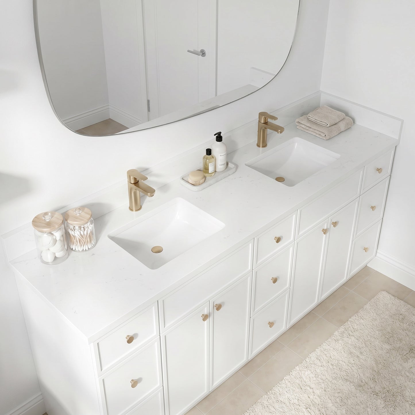 84" Slim Shaker Vanity — White, 9 Drawers