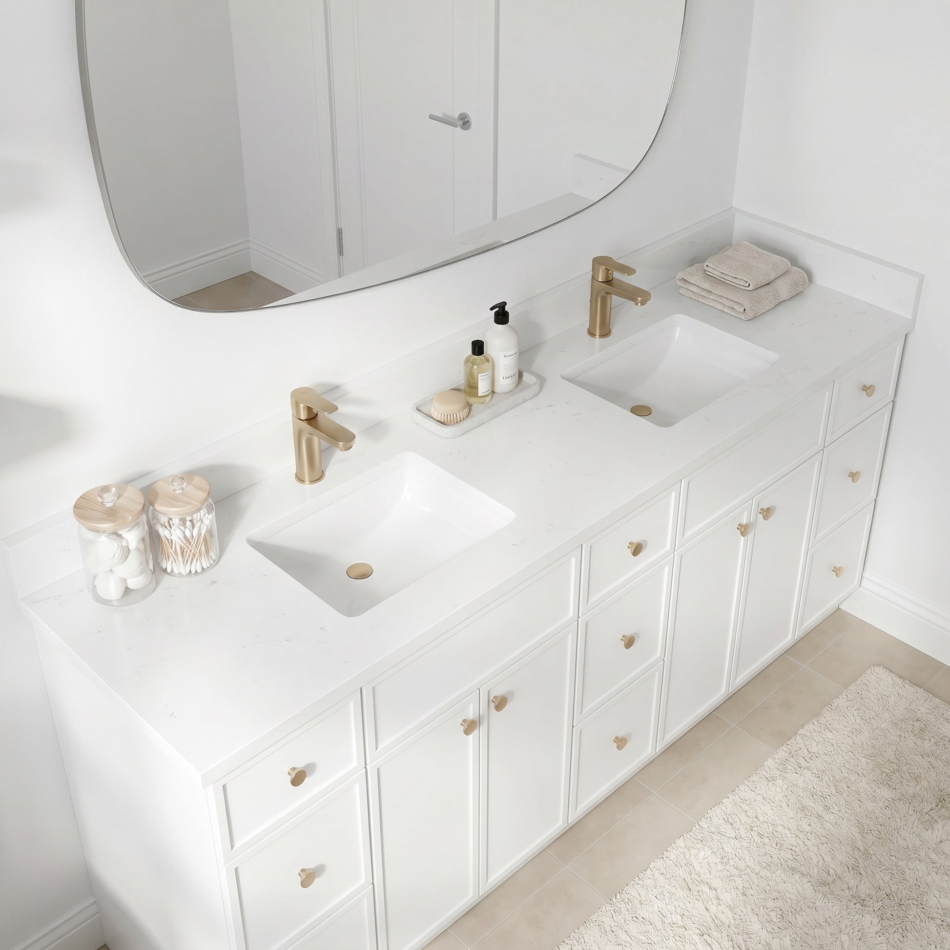 84" Slim Shaker Vanity — White, 9 Drawers
