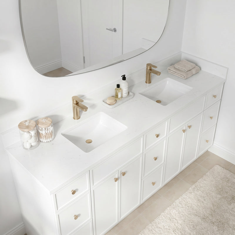 84" Slim Shaker Vanity — White, 9 Drawers