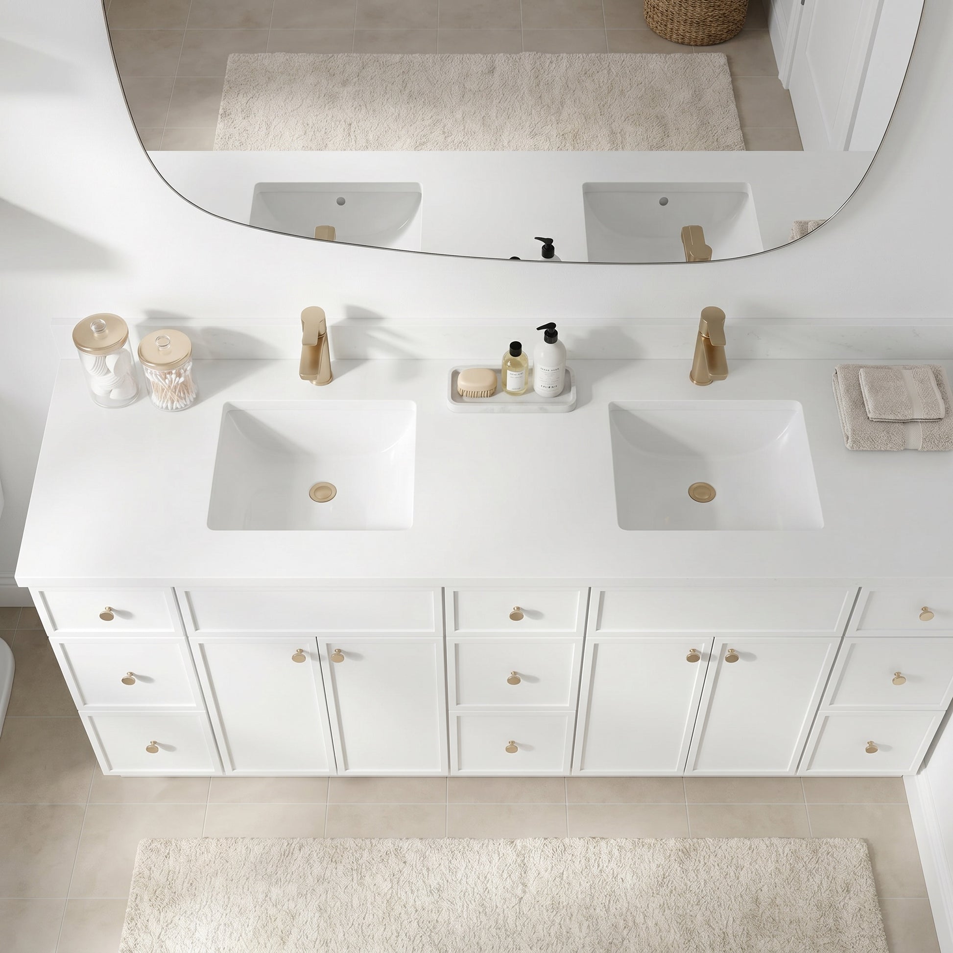 84" Slim Shaker Vanity — White, 9 Drawers