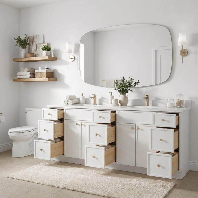 84" Slim Shaker Vanity — White, 9 Drawers
