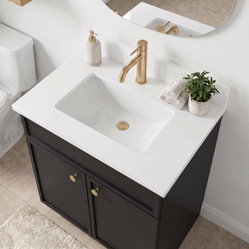 24" Black Slim Shaker Vanity with Pure White Quartz Top