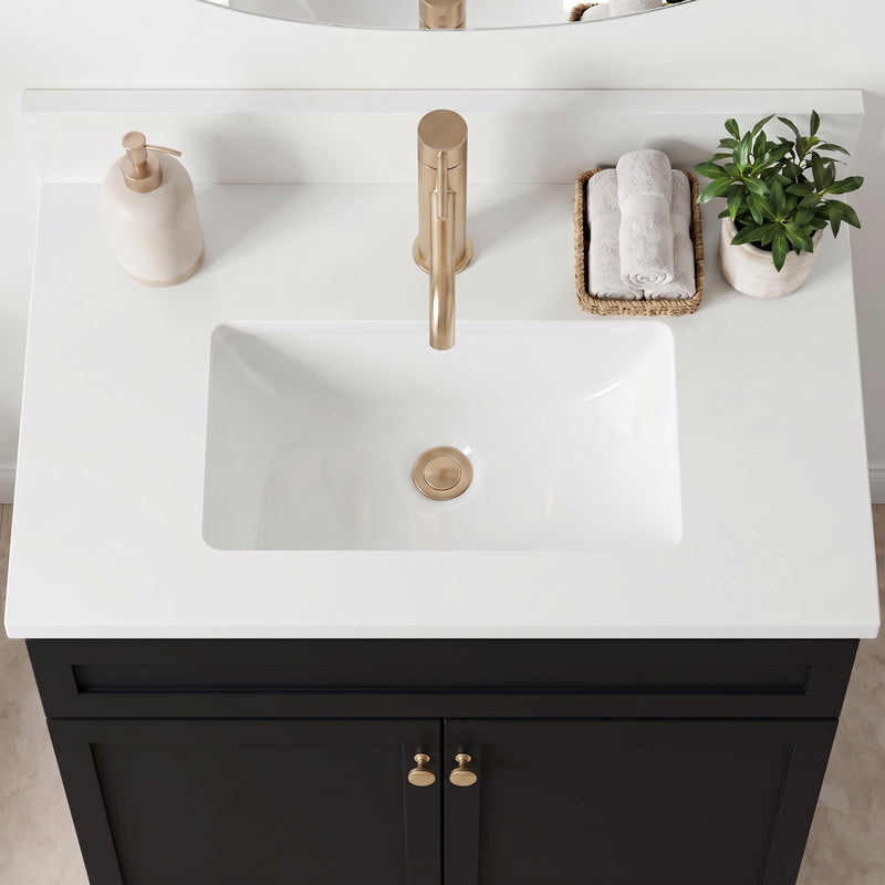 24" Black Slim Shaker Vanity with Pure White Quartz Top