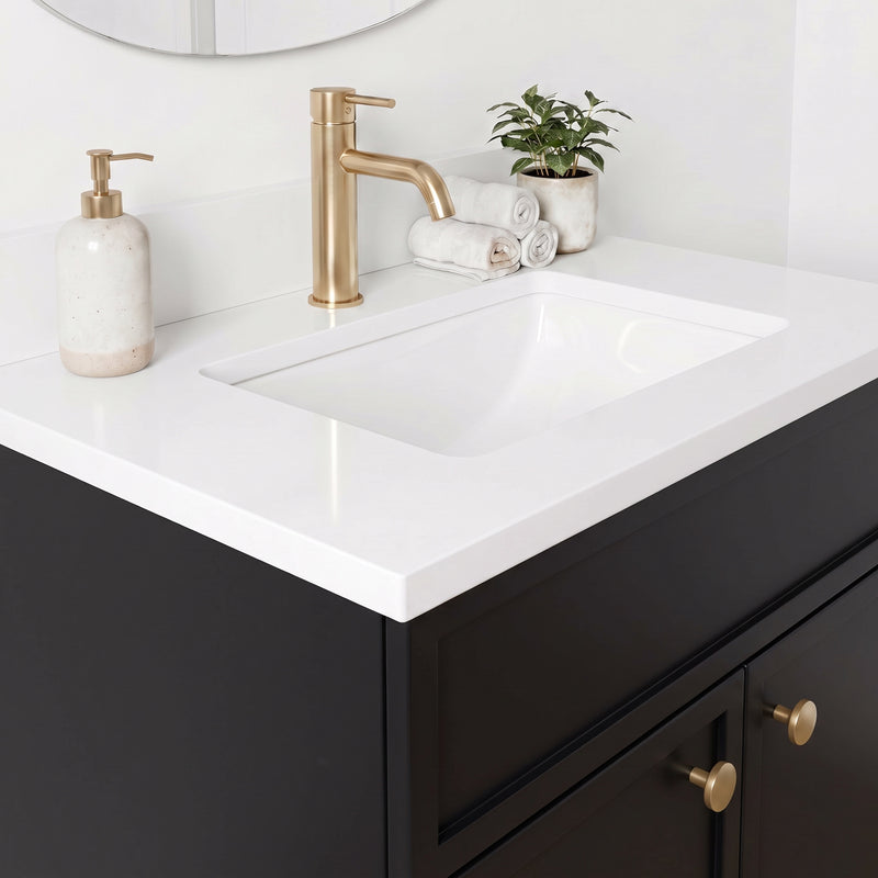 24" Black Slim Shaker Vanity with Pure White Quartz Top