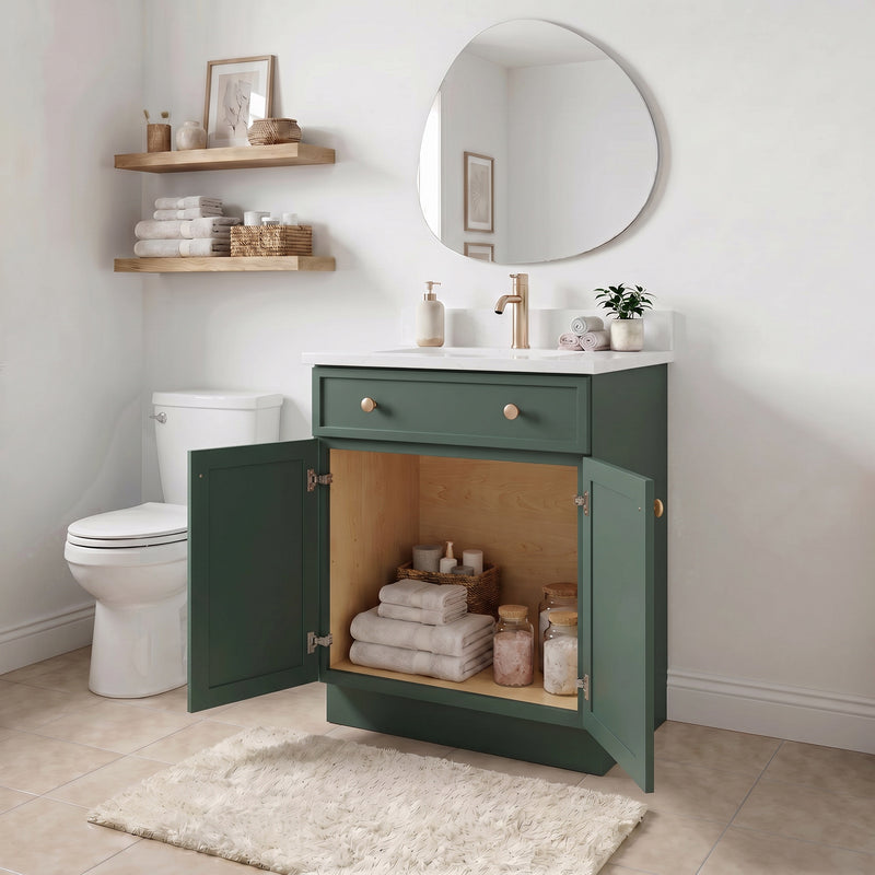 Forest Green Slim Shaker Vanity — Oakline Cabinets