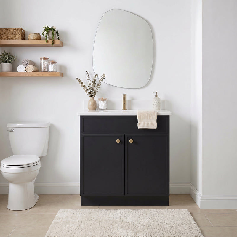 30" Black Slim Shaker Vanity with Pure White Quartz Top