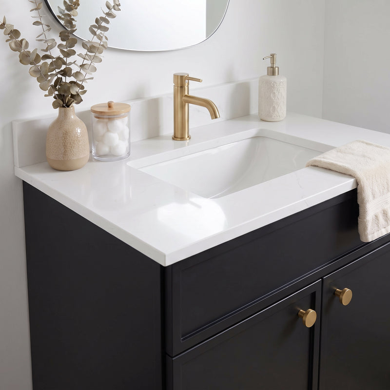 30" Black Slim Shaker Vanity with Pure White Quartz Top