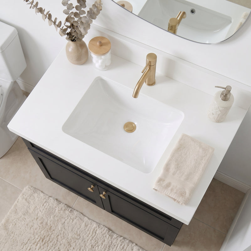 30" Black Slim Shaker Vanity with Pure White Quartz Top