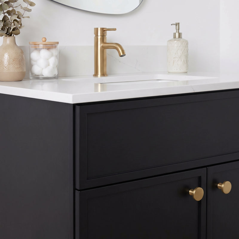 30" Black Slim Shaker Vanity with Pure White Quartz Top