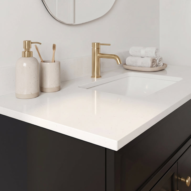 36" Black Slim Shaker Vanity with Pure White Quartz Top