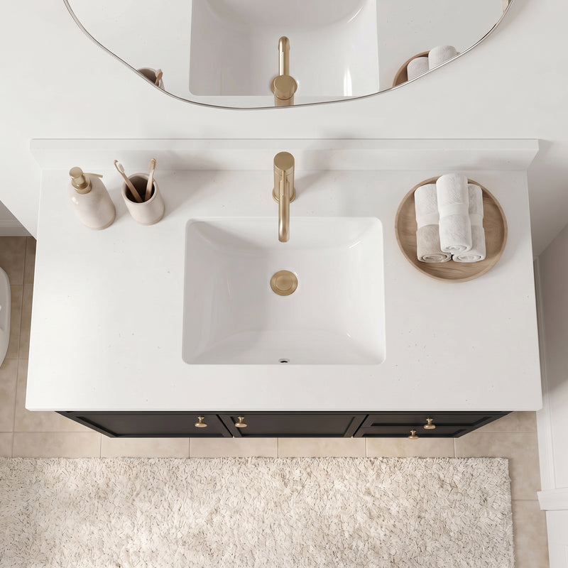 36" Black Slim Shaker Vanity with Pure White Quartz Top