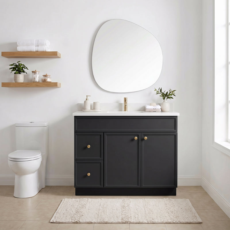 42" Black Slim Shaker Vanity with Pure White Quartz Top
