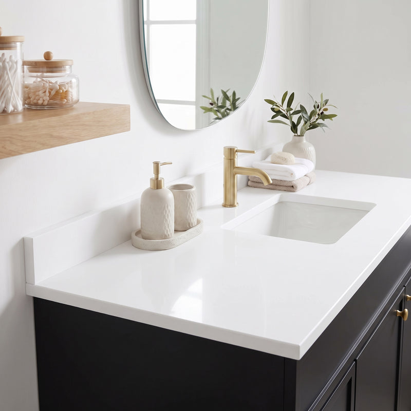 42" Black Slim Shaker Vanity with Pure White Quartz Top