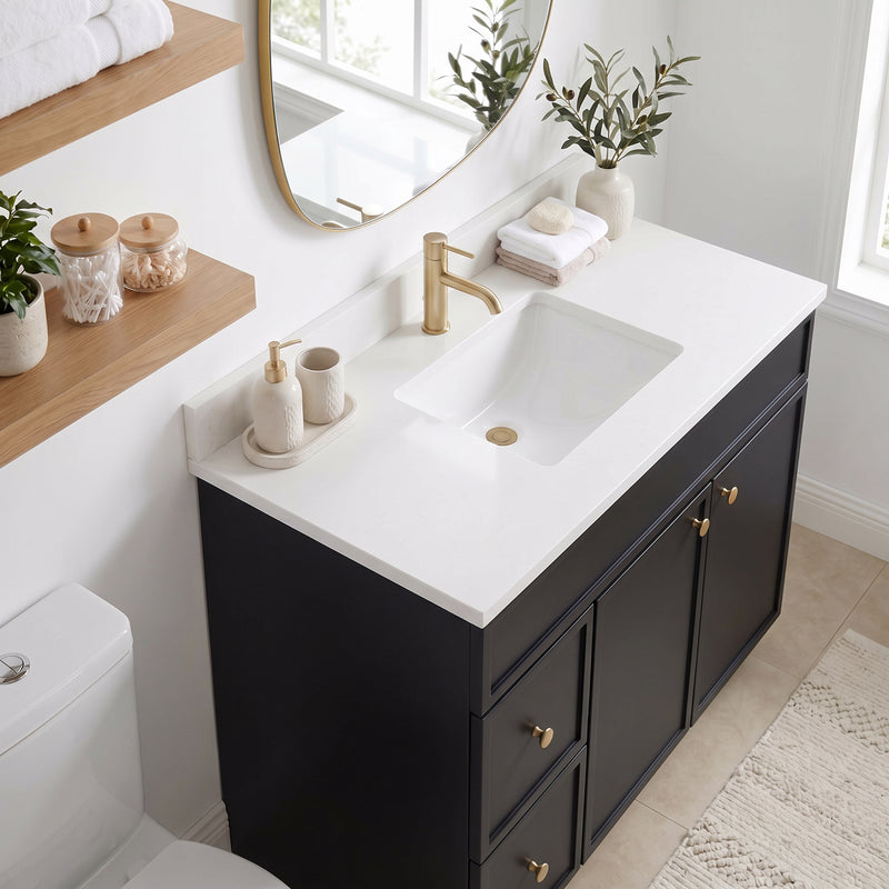 42" Black Slim Shaker Vanity with Pure White Quartz Top