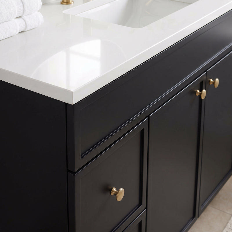 42" Black Slim Shaker Vanity with Pure White Quartz Top