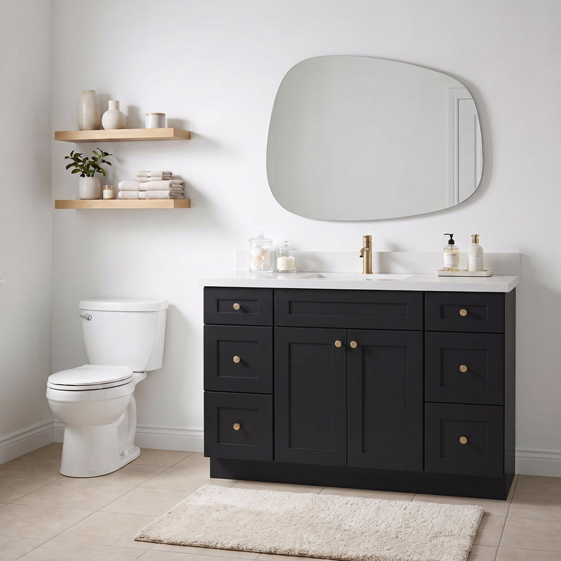 48" Black Slim Shaker Vanity with Pure White Quartz Top